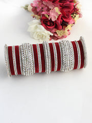 Maryam Bangle Set (Silver)-Maroon