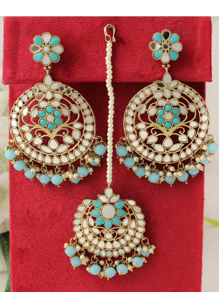 Roshini Earrings & Tikka-Aqua