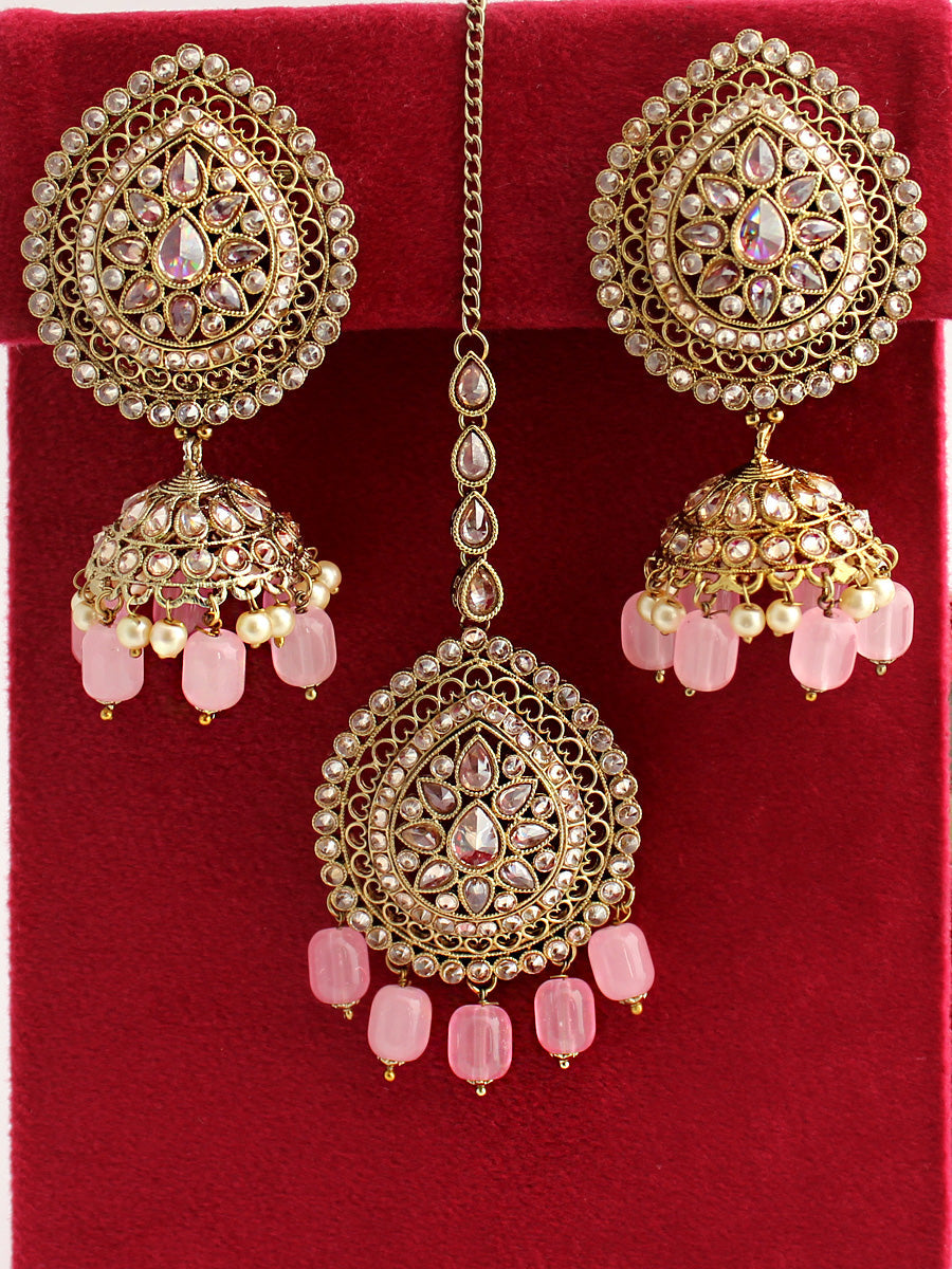 Rubina Earring & Tikka-Pastel Pink 