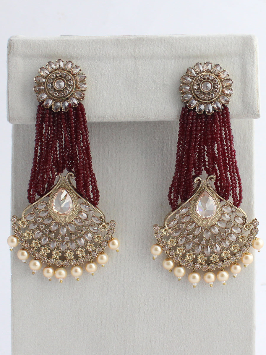 Diya Earrings-Maroon