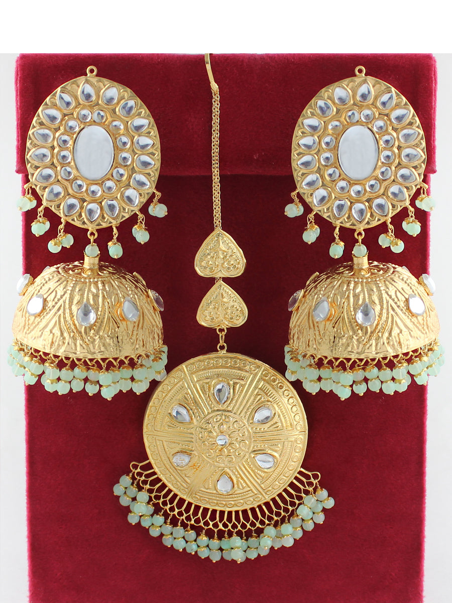 Simran Earrings & Tikka-Mint Green