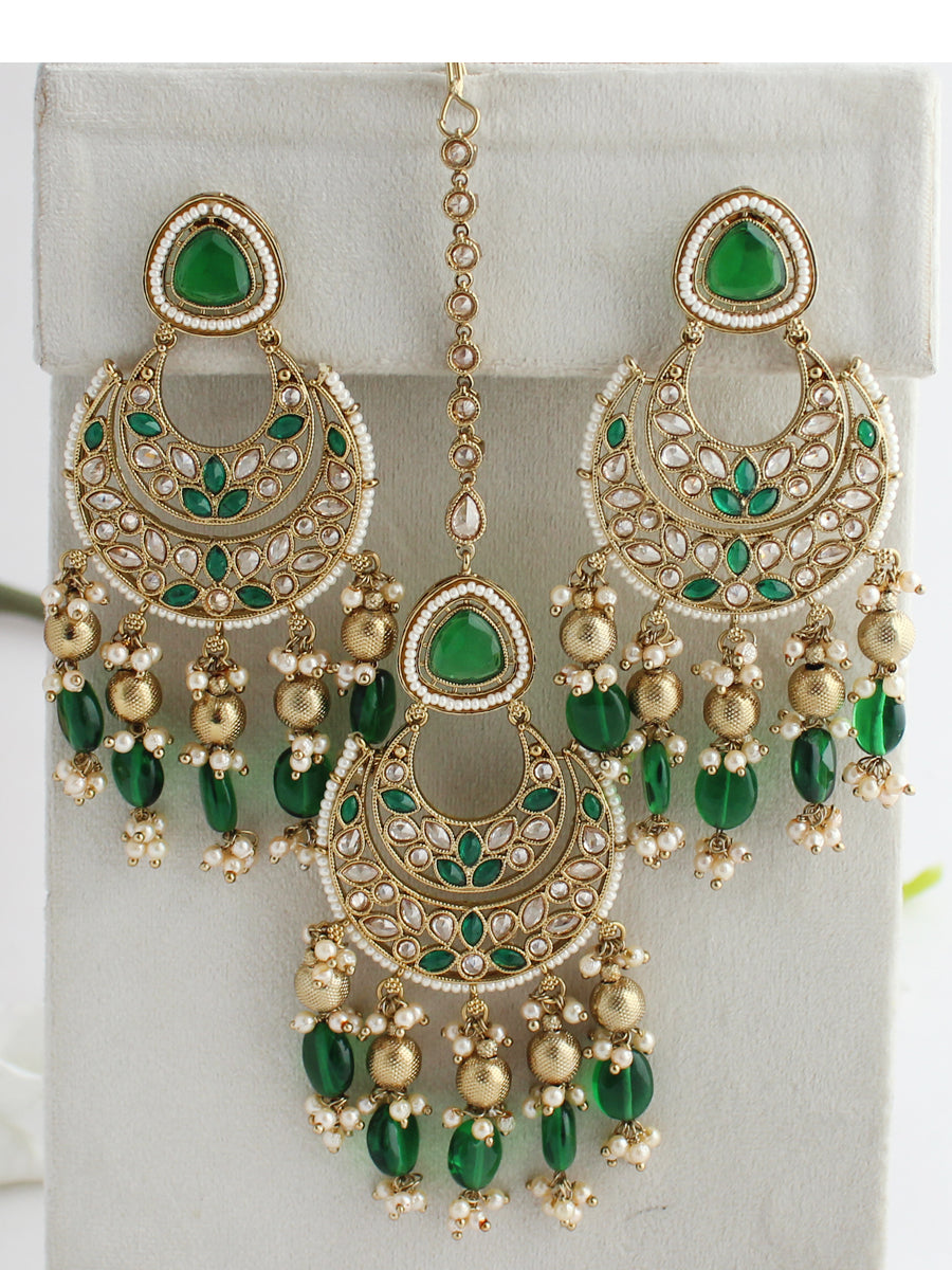 Sana Earrings & Tikka-Green