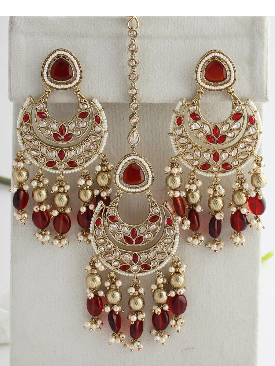 Sana Earrings & Tikka-Maroon