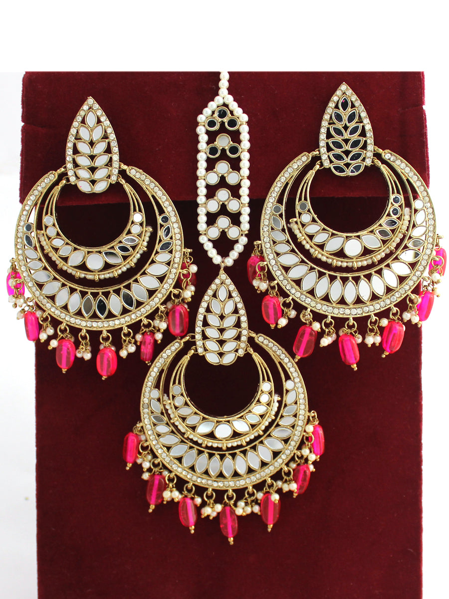 Somya Earrings & Tikka-Hot Pink