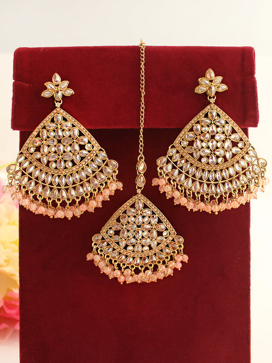 Shahin Earrings & Tikka-Peach