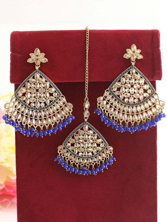 Shahin Earrings & Tikka-Blue