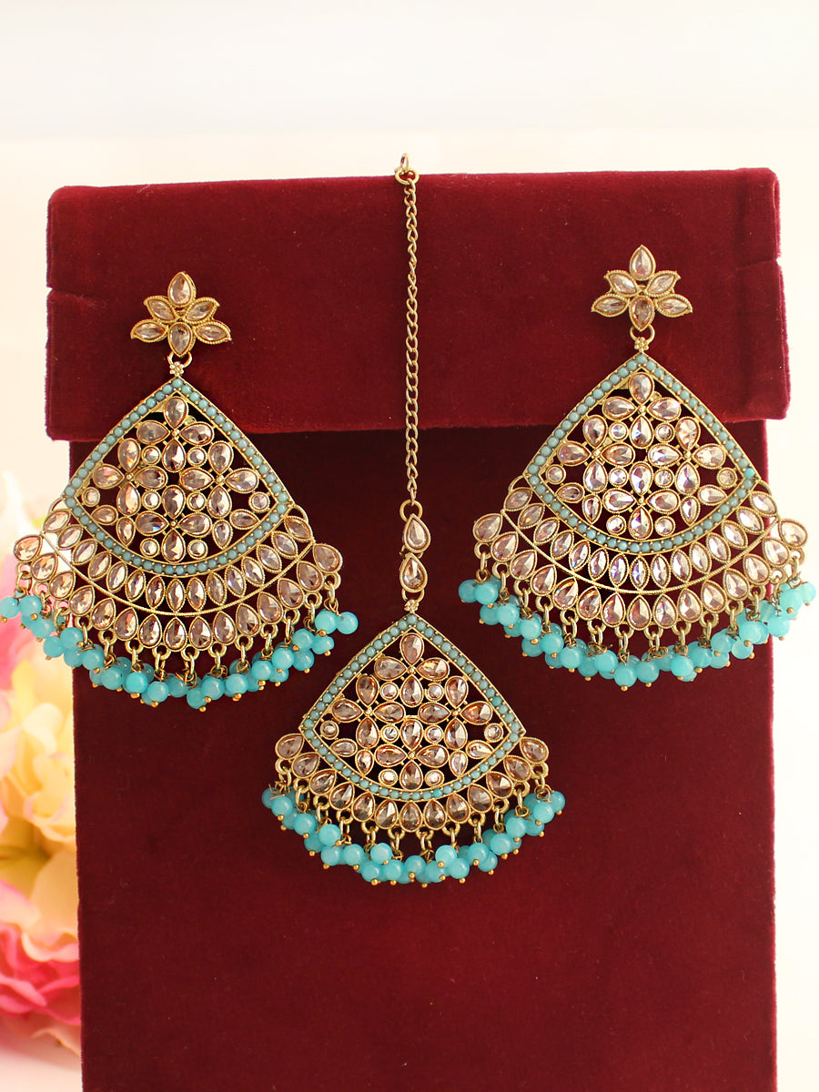 Shahin Earrings & Tikka-Aqua