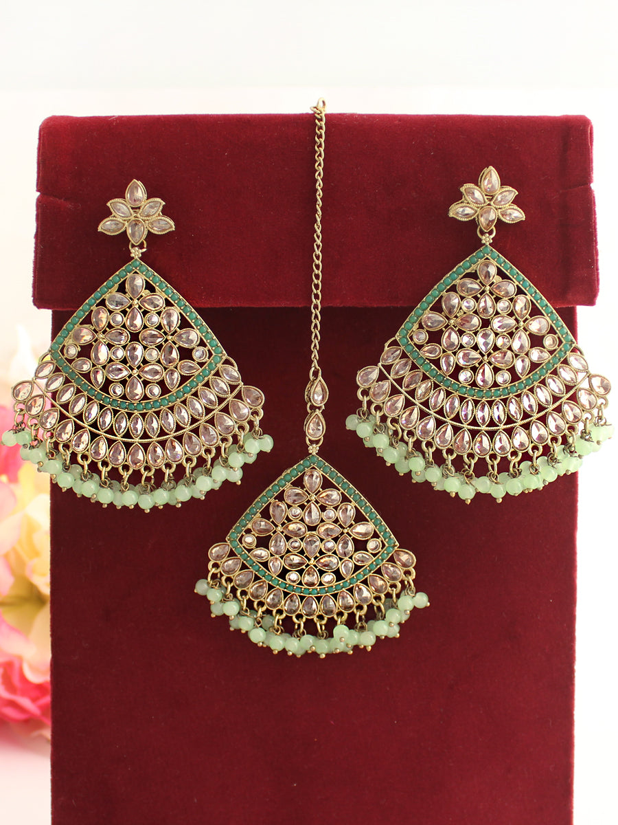 Shahin Earrings & Tikka-Mint Green