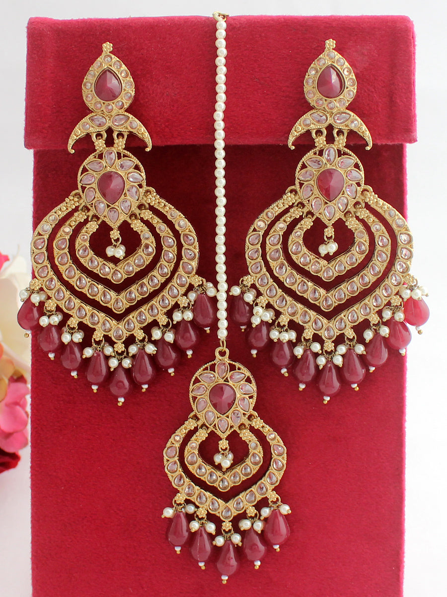 Fatimah Earrings & Tikka-Maroon