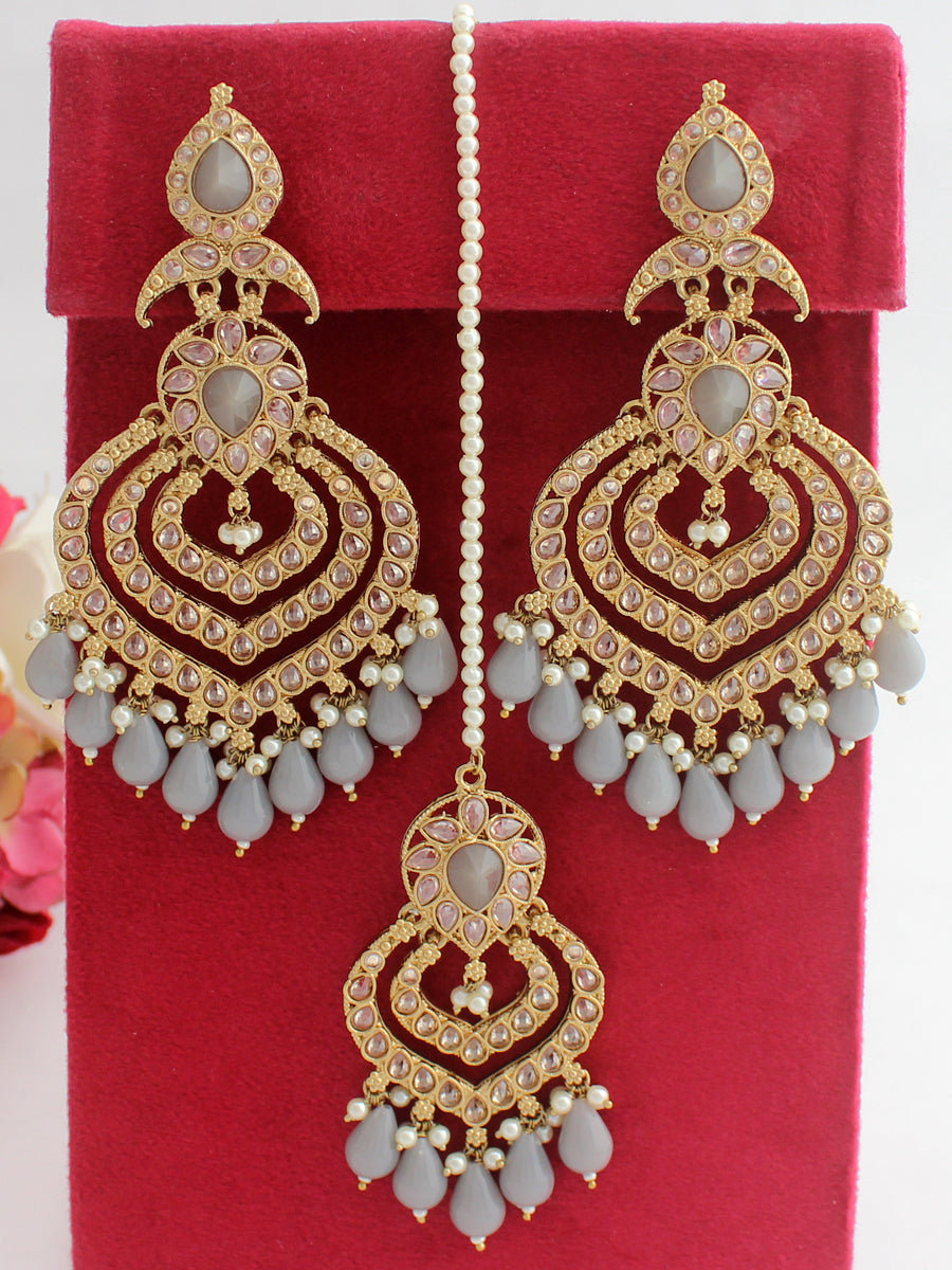 Fatimah Earrings & Tikka-Grey