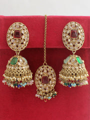 Saanvi Earrings & Tikka-Multicolor