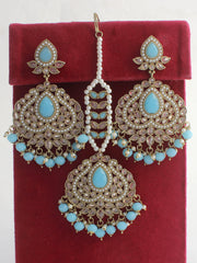 Akshita Earrings & Tikka-Aqua