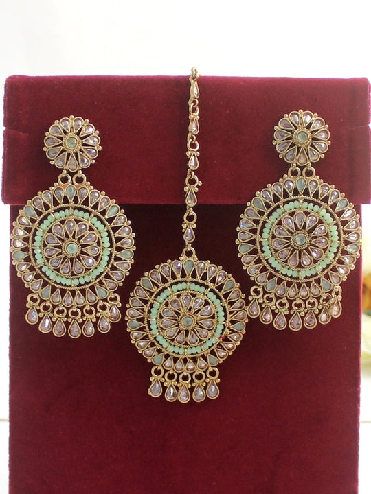 Aarzoo Earrings & Tikka-Mint Green