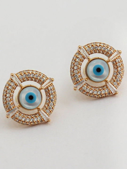 Evil Eye Stud Earrings-Golden