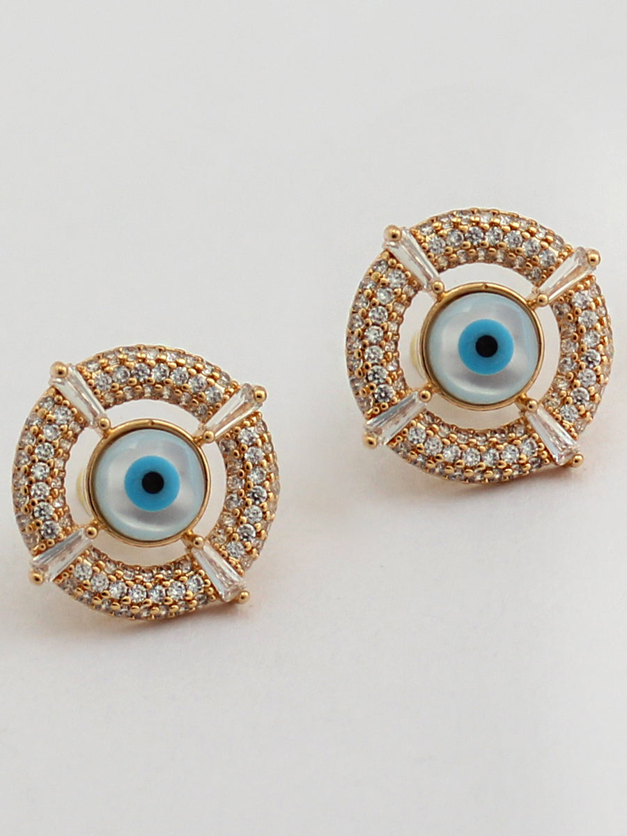 Evil Eye Stud Earrings-Golden