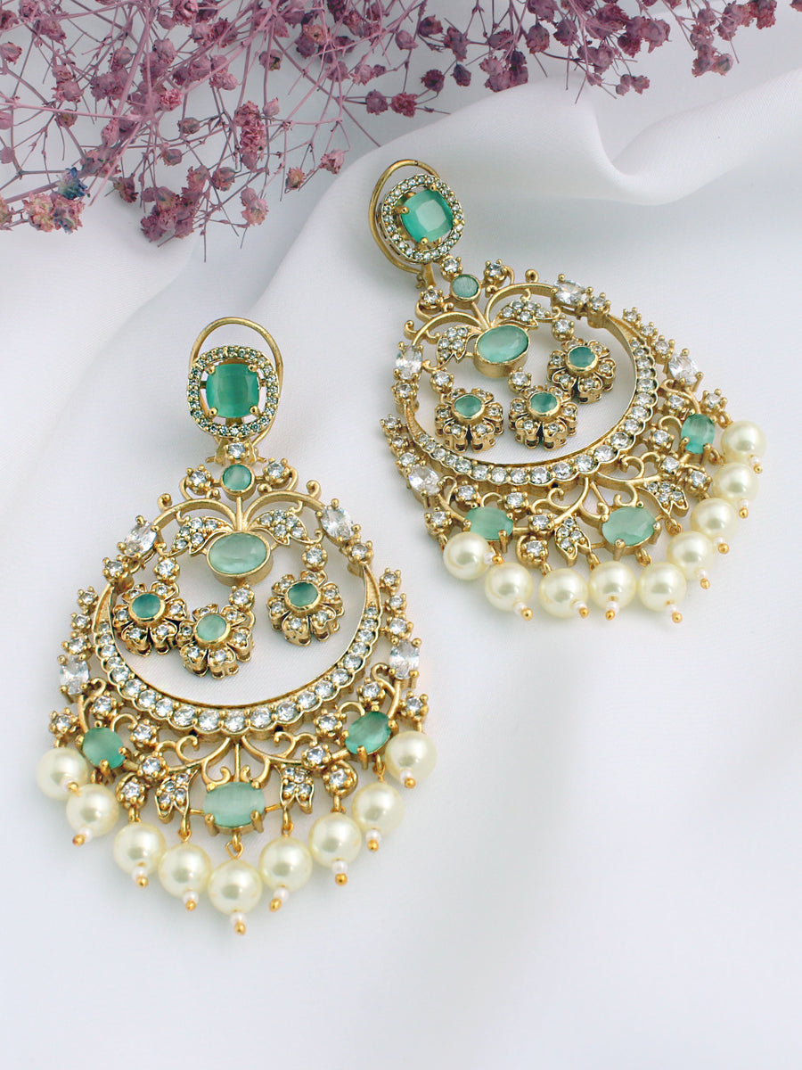 Avisha Chandbali Earrings - Mint green