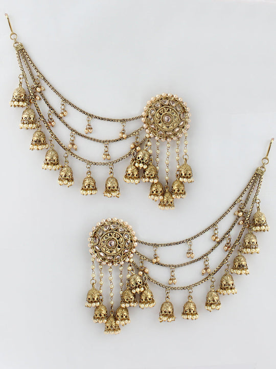 Rayma Earrings With Ear Chain-Golden