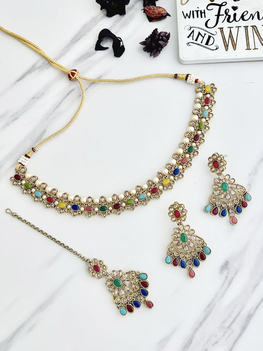 Srishti Bib Necklace Set-multicolor