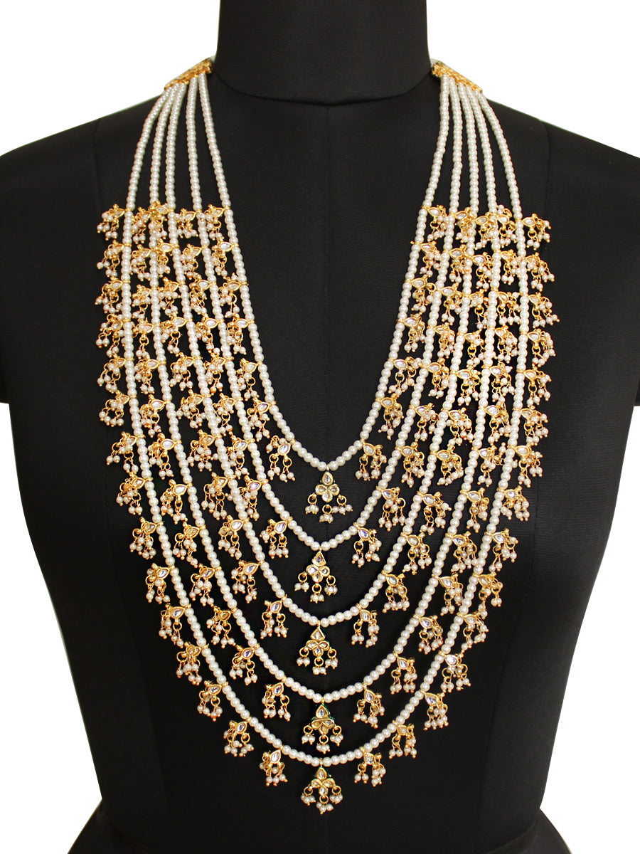 Mehru 5 Layered Necklace-Pearl