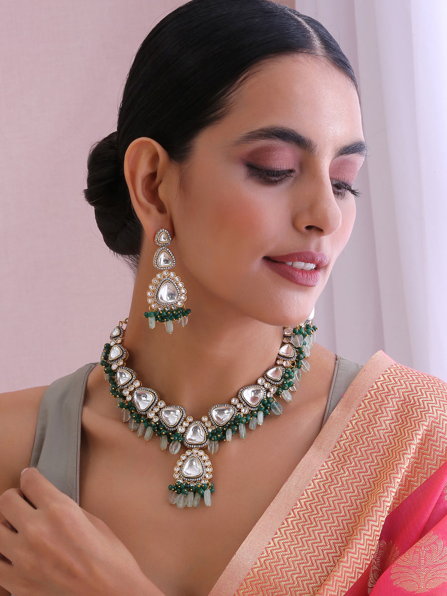 Patiala Bib Necklace Set-Mint Green