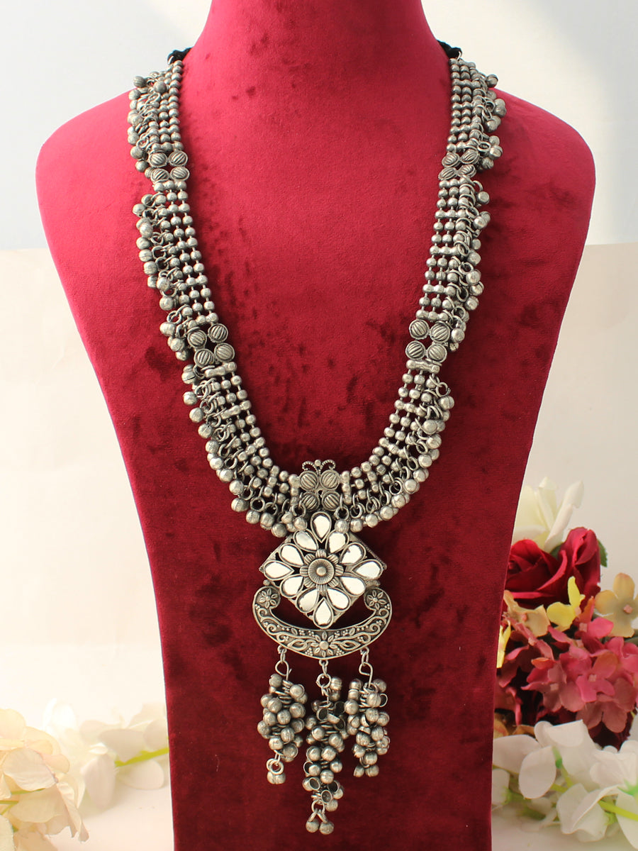 Poorvi Long Necklace-Antique Silver