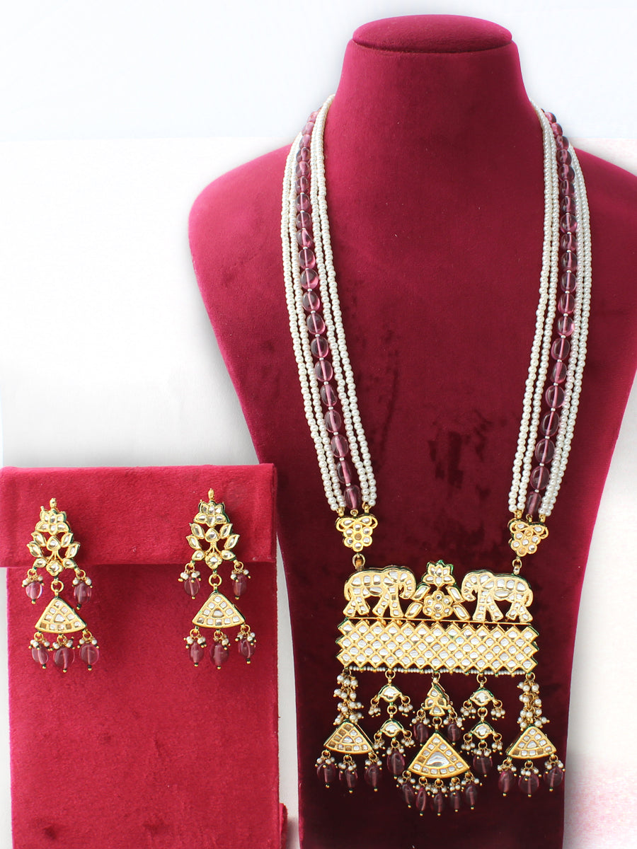 Rajasthan Long Necklace Set-Pink