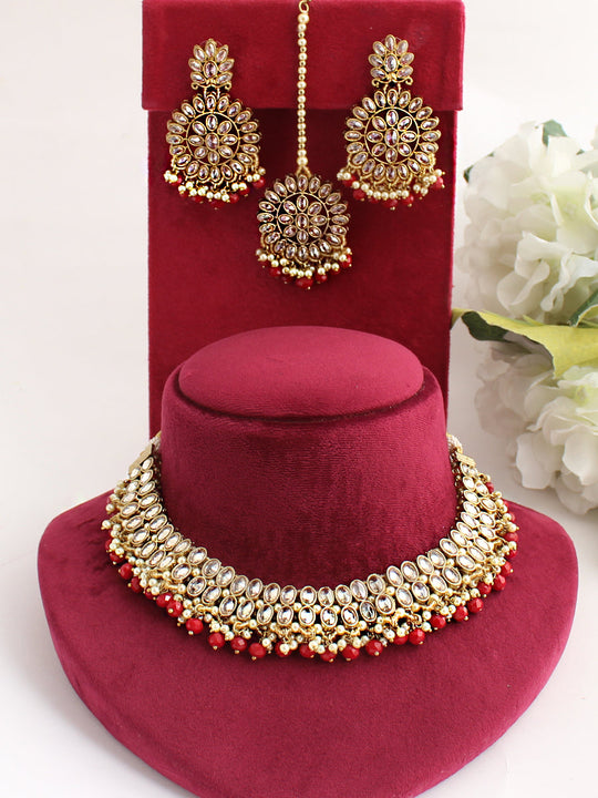 Nisha Necklace Set-Maroon