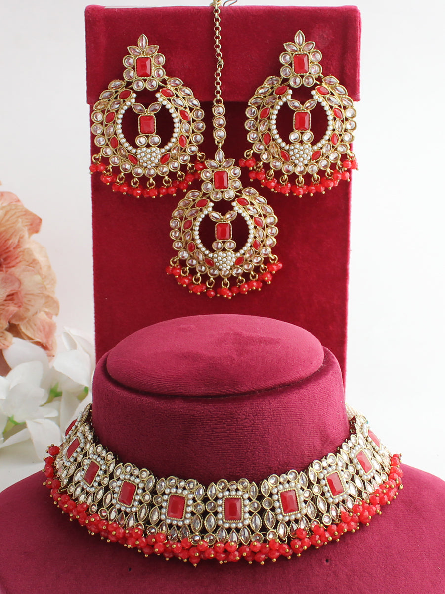 Avika Necklace Set-Red