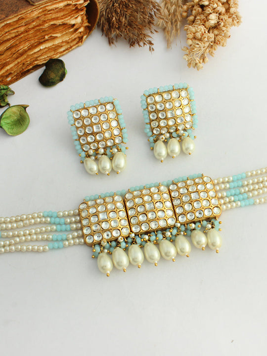 Ruhi Necklace Set-Pastel Blue 