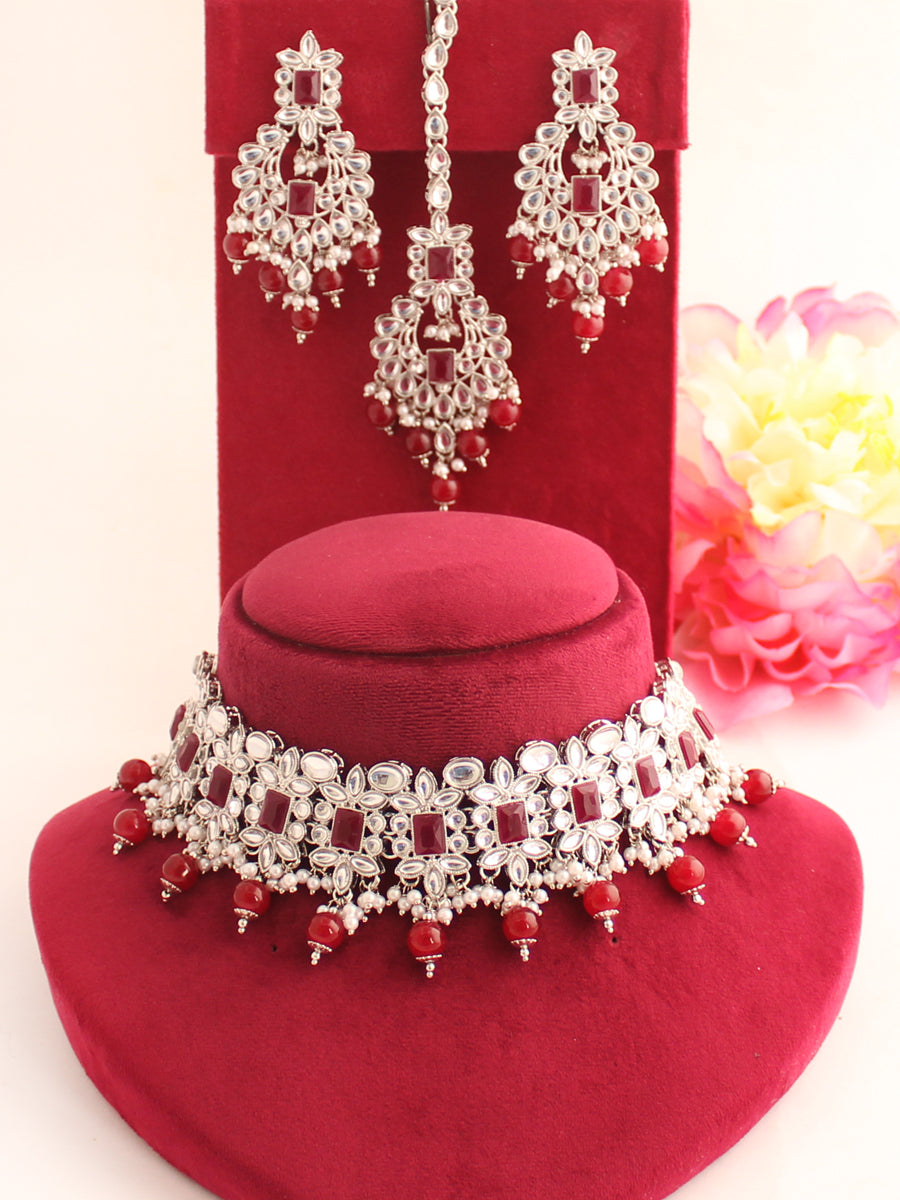 Iraj Necklace Set-Maroon