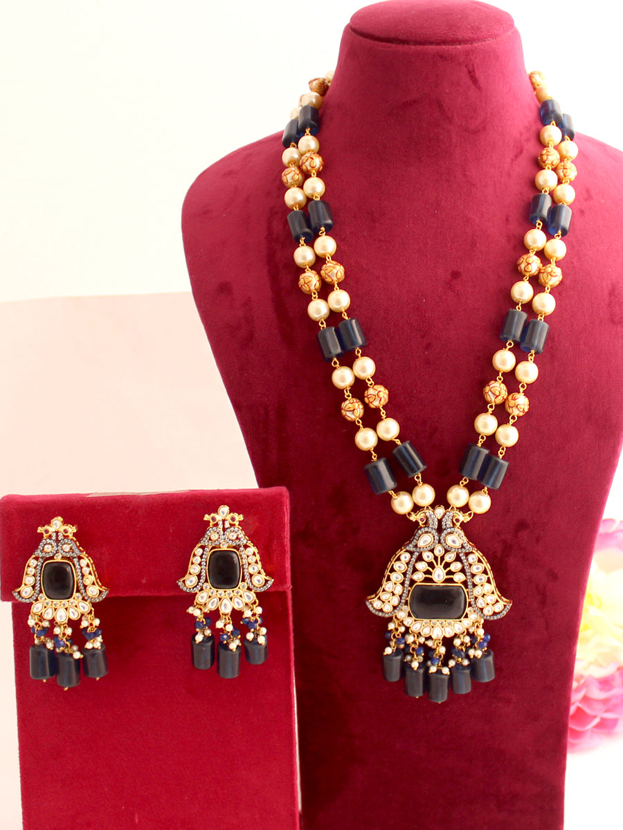 Urvi Long Necklace Set-Navy Blue