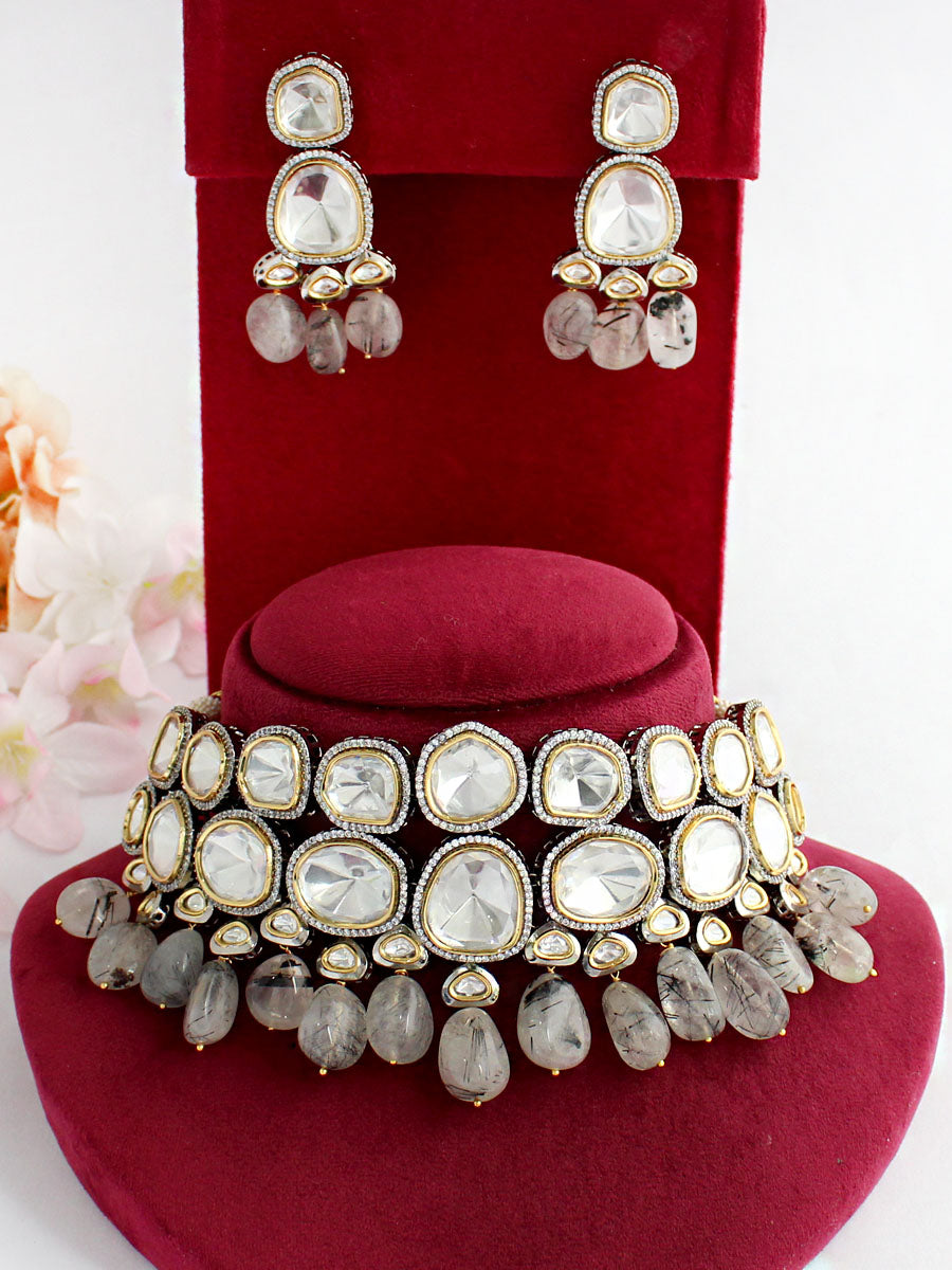 Mumbai Necklace Set-Light Grey