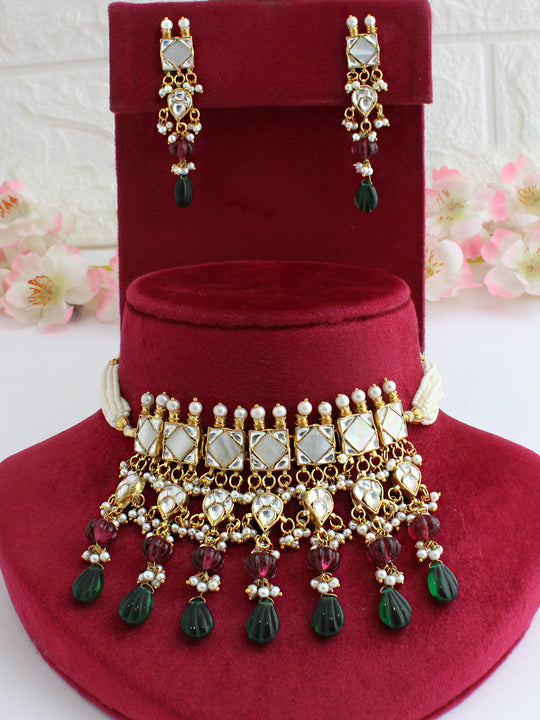 Virali Choker Necklace Set-Pearl