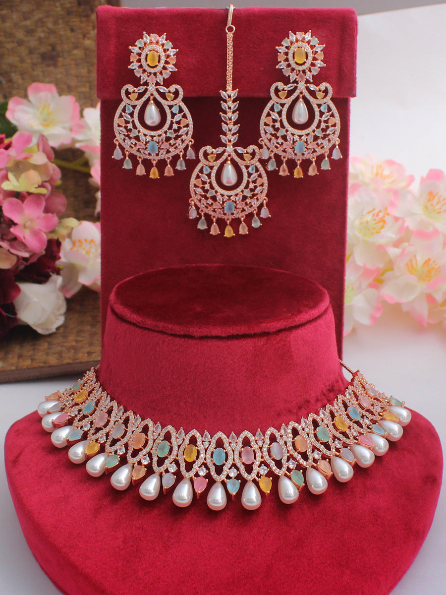 Amisha Choker Necklace Set-Multicolor