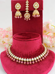 Damini Kundan Bib Necklace Set-Pink