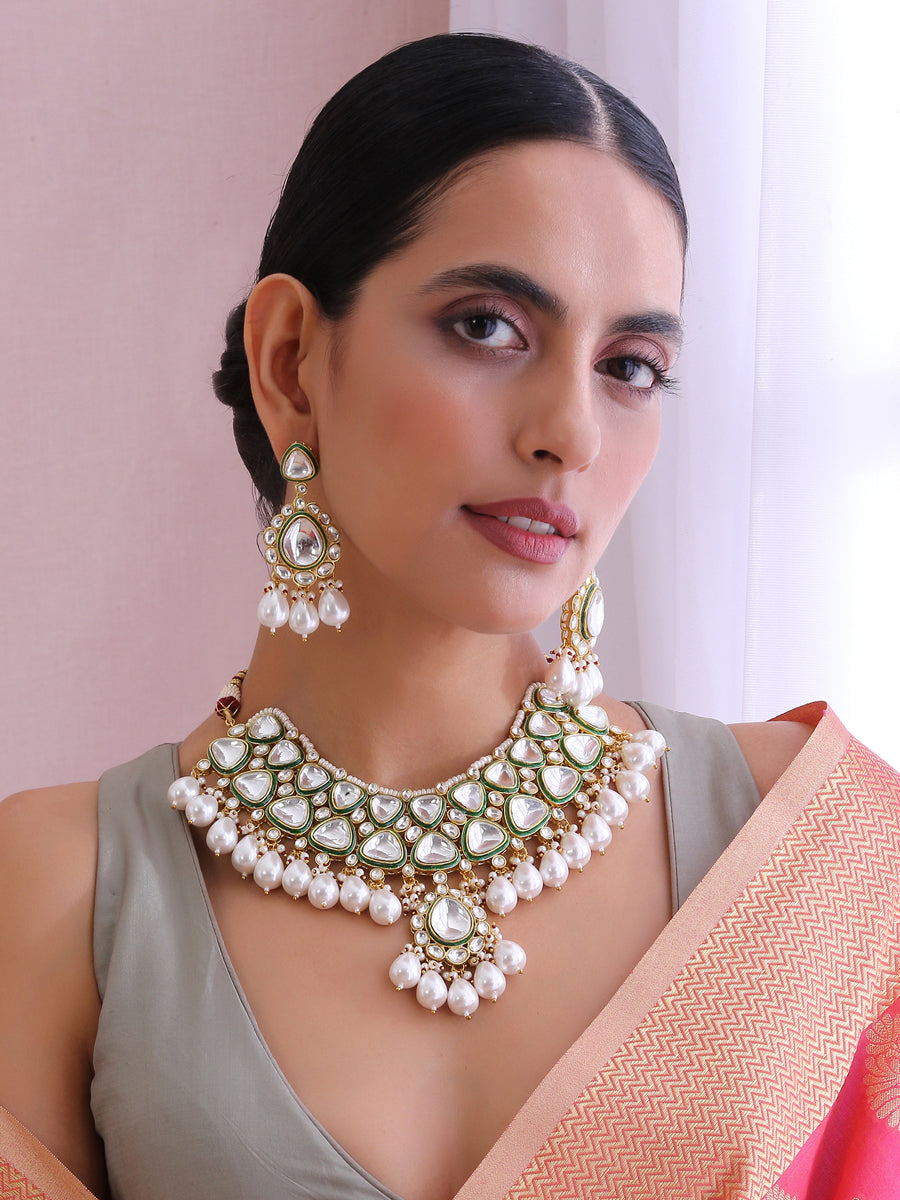 Ranchi Bib Necklace Set-White