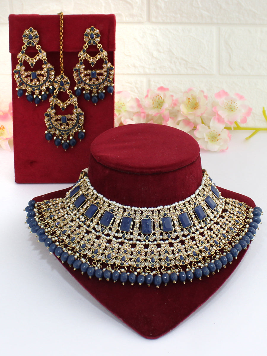 Devina Necklace Set-Blue