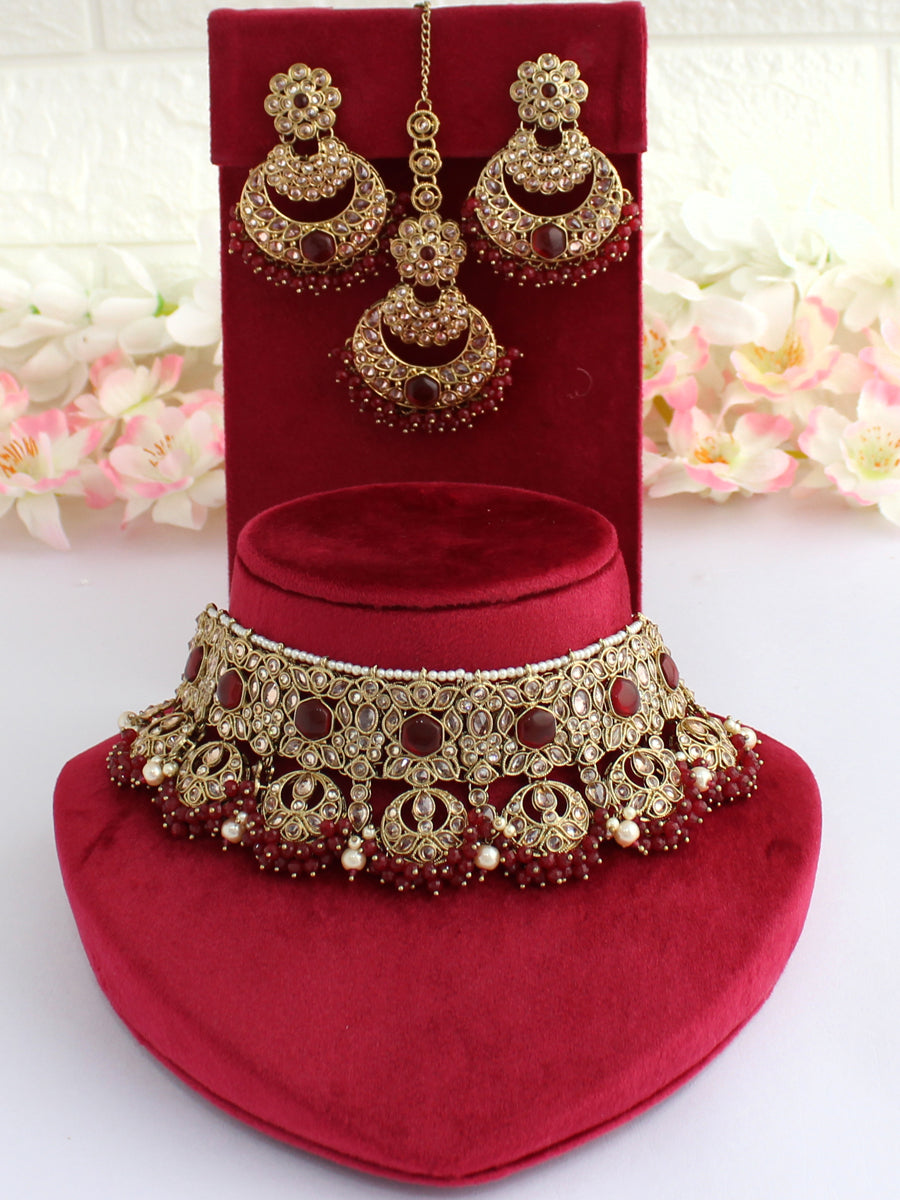 Suneeti Necklace Set-Maroon