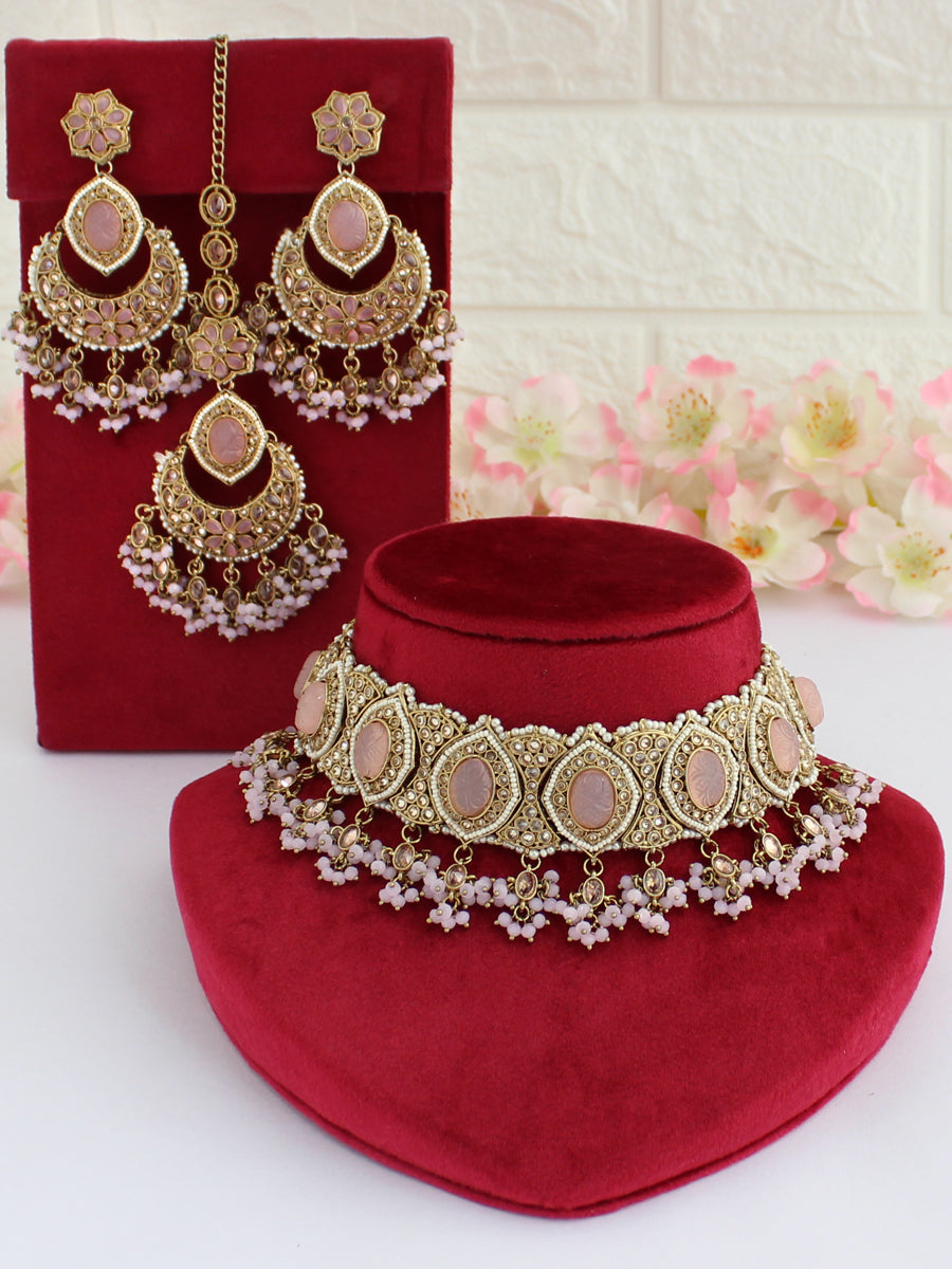 Ezzah Necklace Set-Pastel Pink