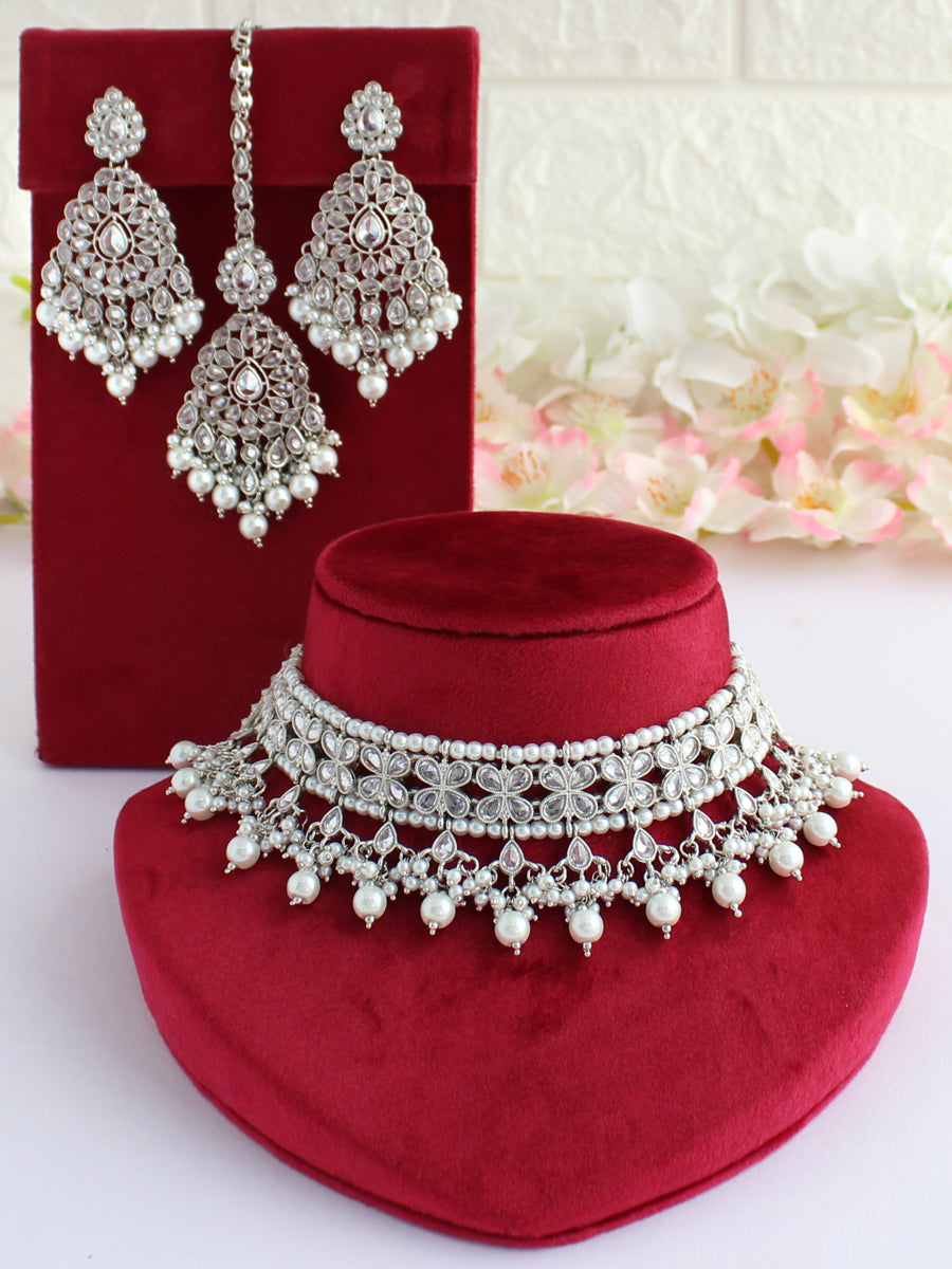 kinjal Necklace Set-Silver