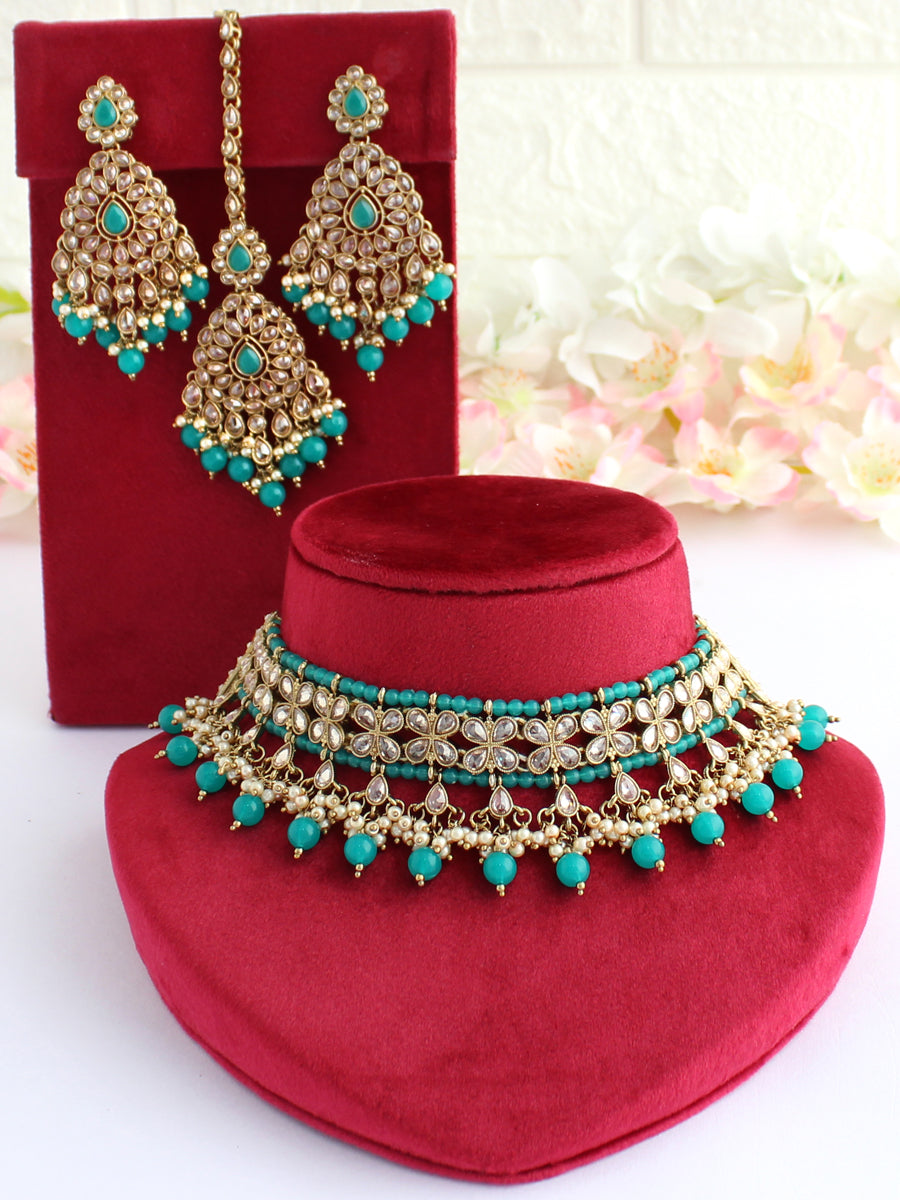 kinjal Necklace Set-Rama Green