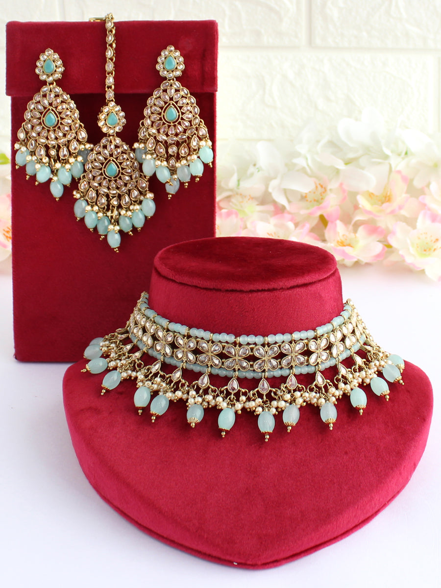 kinjal Necklace Set-pastel Blue