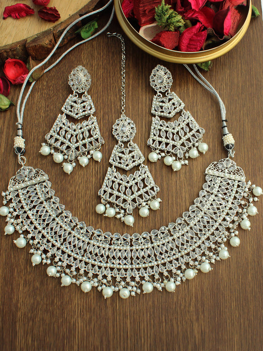 Megha Necklace Set-Silver