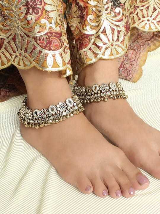 Keesha Mirror Anklet Payal -Antique Gold