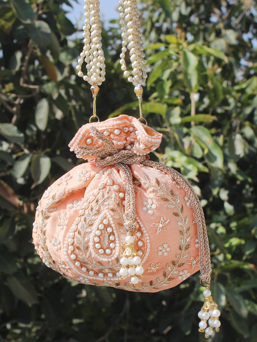 Ramsha Potli Bag-Peach