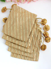 Golden Silk Potli Bags / Wedding favors Pack of 5 Pc-Gold