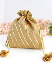 Golden Silk Potli Bags / Wedding favors Pack of 5 Pc