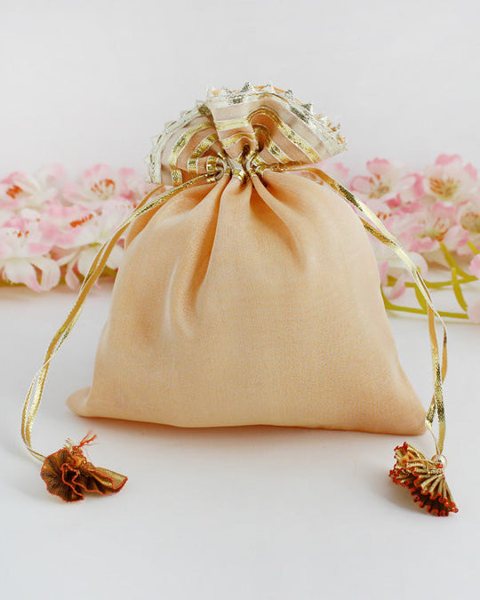 Peach Tissue Potli Bags /Wedding Favors Pack Of 6 Pc-Peach