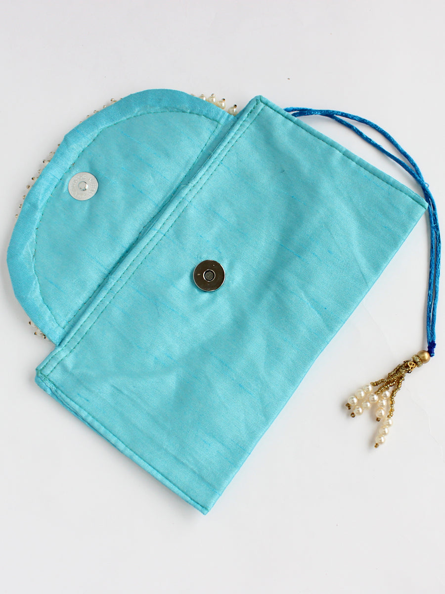 Silk Pouch With Mirror Work/ Wedding Favors-Aqua