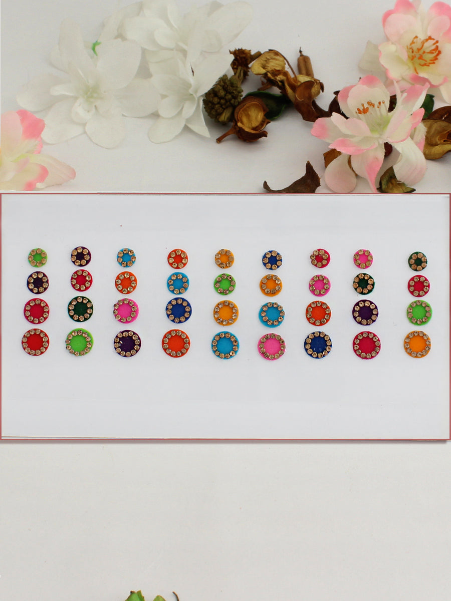 Round Shape Multi Color Stone Border Bindi Card-Multicolor